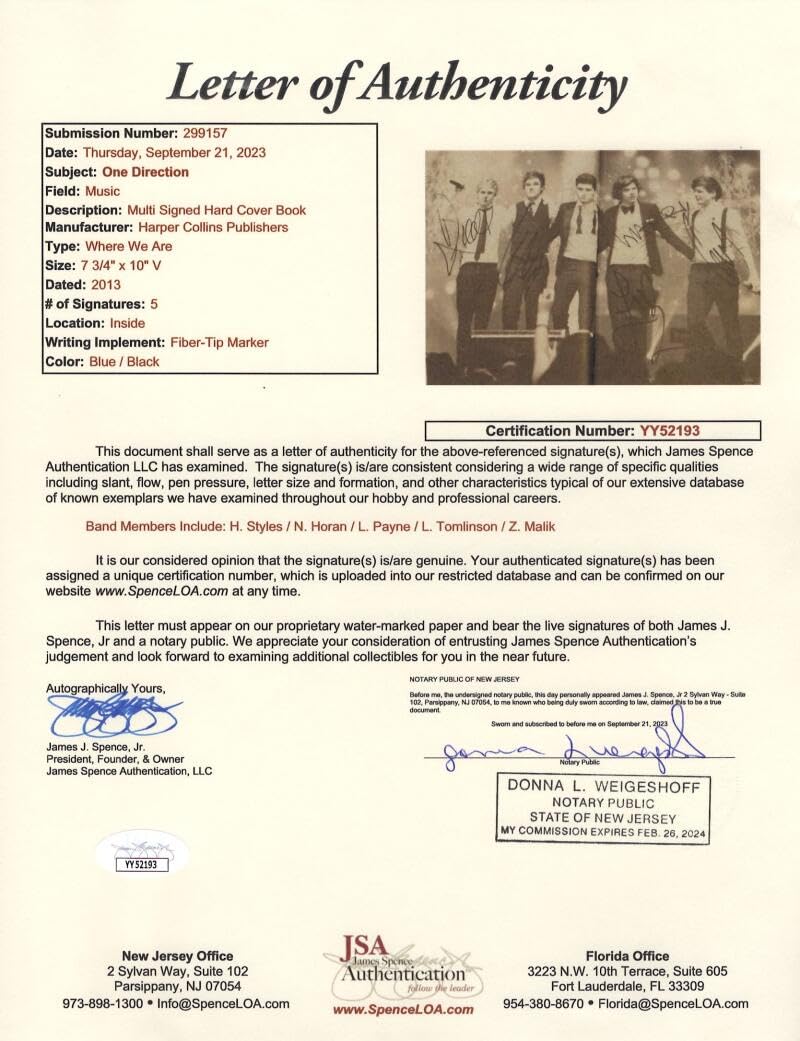 One Direction Full Band Complete (x5) Signed Autograph Where We